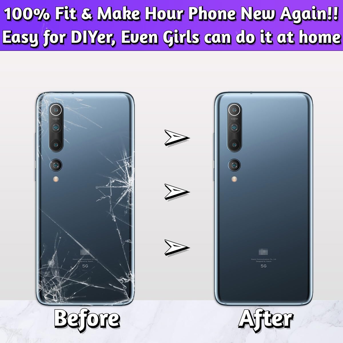 LUVSS Back Glass Cover Replacement Compitable for Xiaomi Mi 10 5G Rear Cover + Repair Manual DIY Tools Kit (Gray) - Image 3