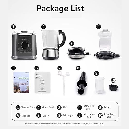 Miniatura 3 de Joydeem Batidora de cocina JD-D16, licuadora caliente y fría para leche de soja y jugo, máquina para hacer sopa con olla para estofado, 1.75 L (59