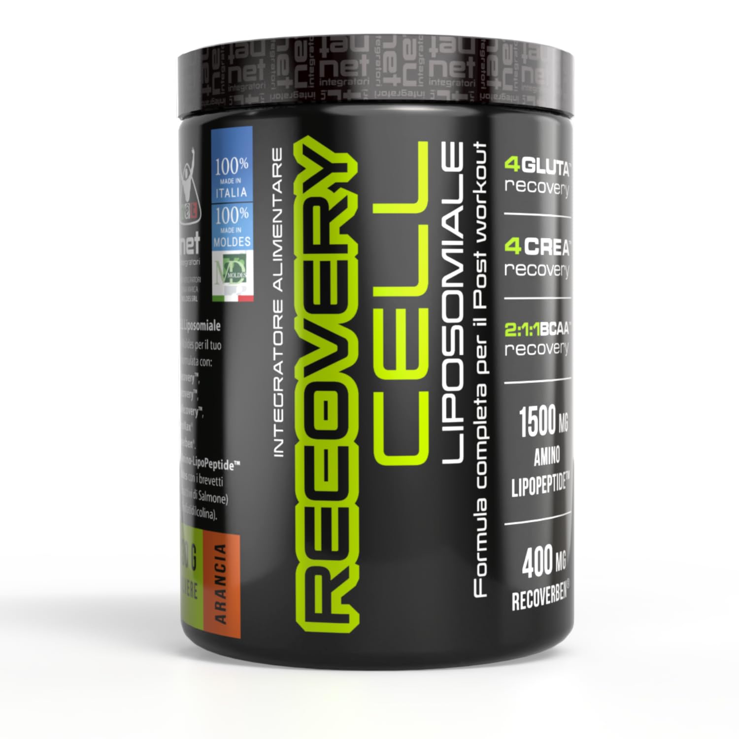 Net Integratori RECOVERY CELL LIPOSOMIALE – 330 g Gusto Arancia – Integratore Post Workout Avanzato per Recupero Muscolare e Sintesi Proteica con Glutamina Creatina BCAA in forma Liposomiale