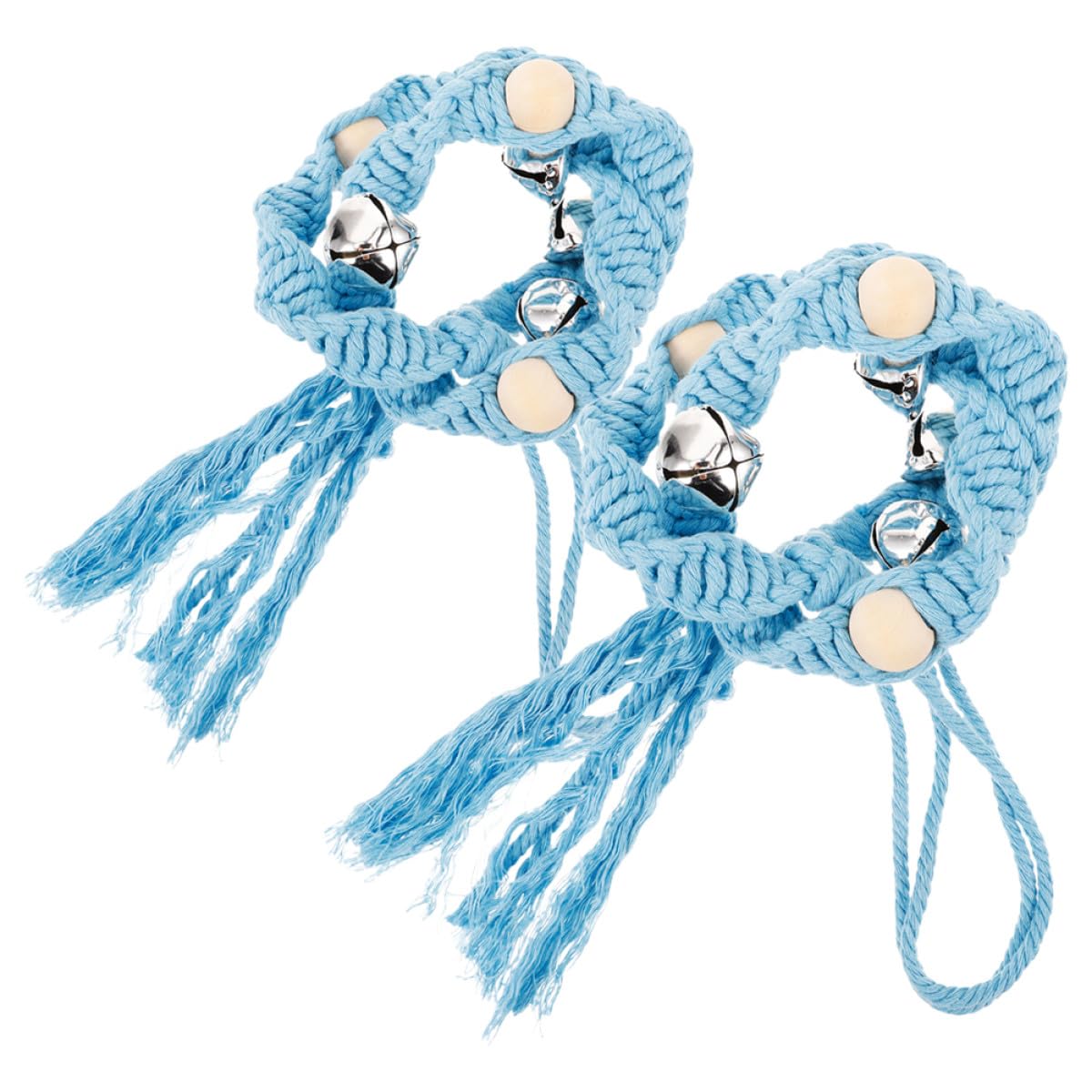 Clochettes pour chien en corde tissée main et perles de bois - Lot de 2