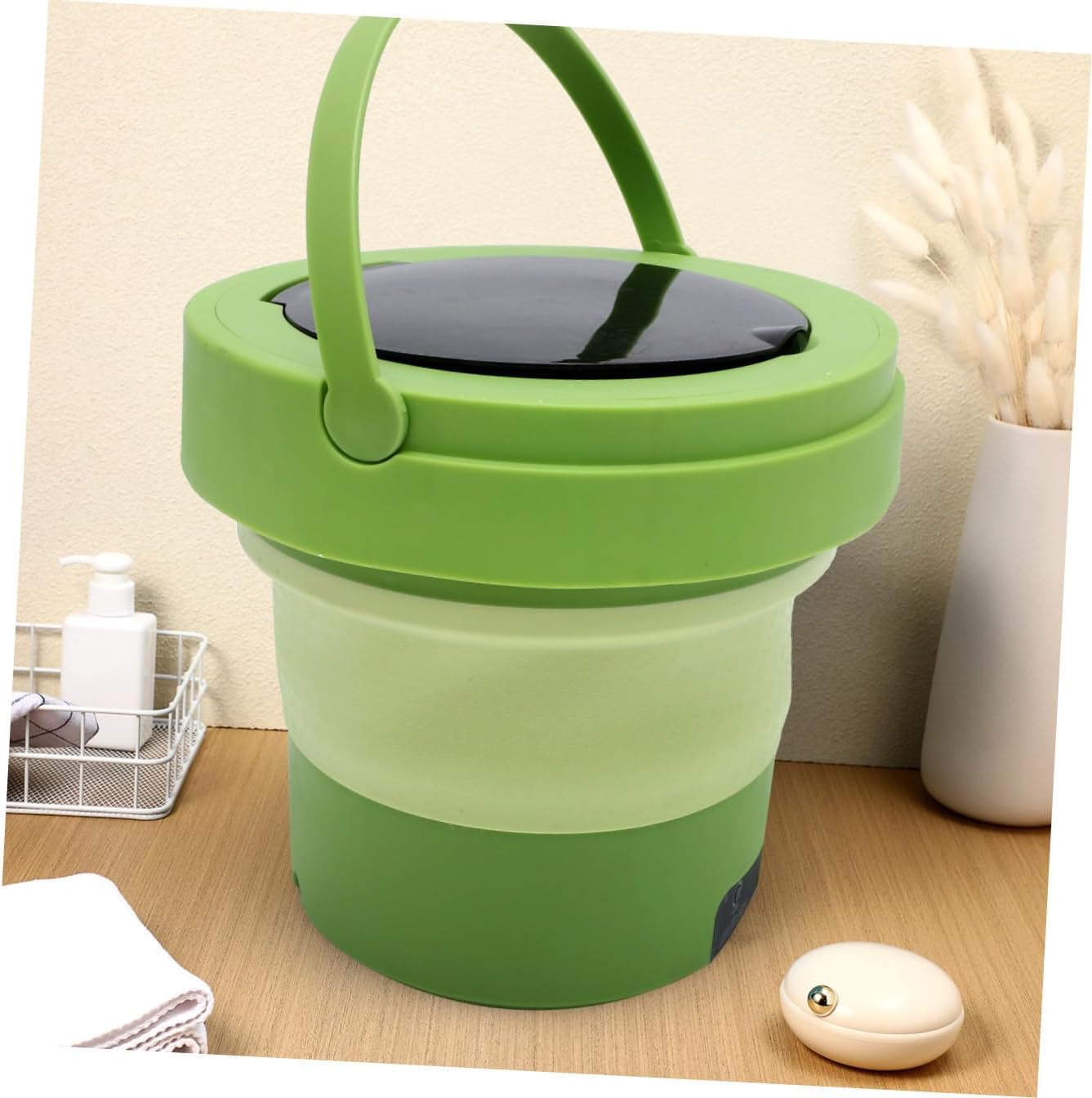 Portable Mini Folding Washing Machine 6L with US Plug, Compact Portable Washer for Travel and Camping, Small Socks and Clothes Washer Dryer Combo in Grass Green