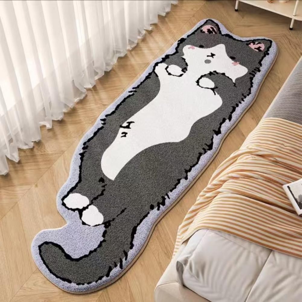 Tapis touffeté irrégulier en forme de chat pour chambre à coucher, lavable, motif dessin animé, moderne, décoration de chambre (gris, taille S)