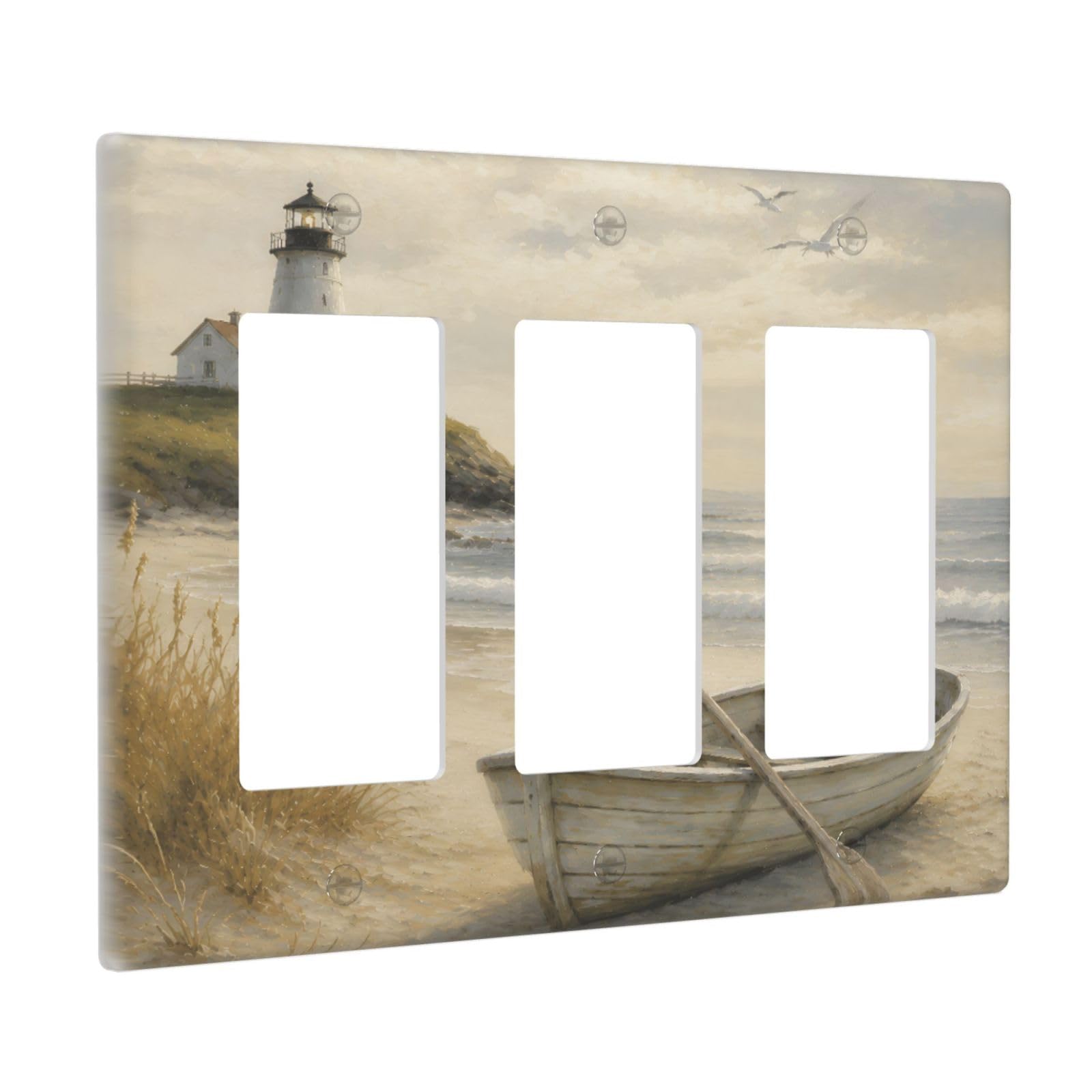 Thsanju Outlet Covers Coastal Lighthouse Boat Triple Rocker Light Switch Covers Decorative Nautical Beach Ocean 3 Gang Gfci Wall Plate Electrical Receptacle Switchplate Plug Faceplate for Home Decor