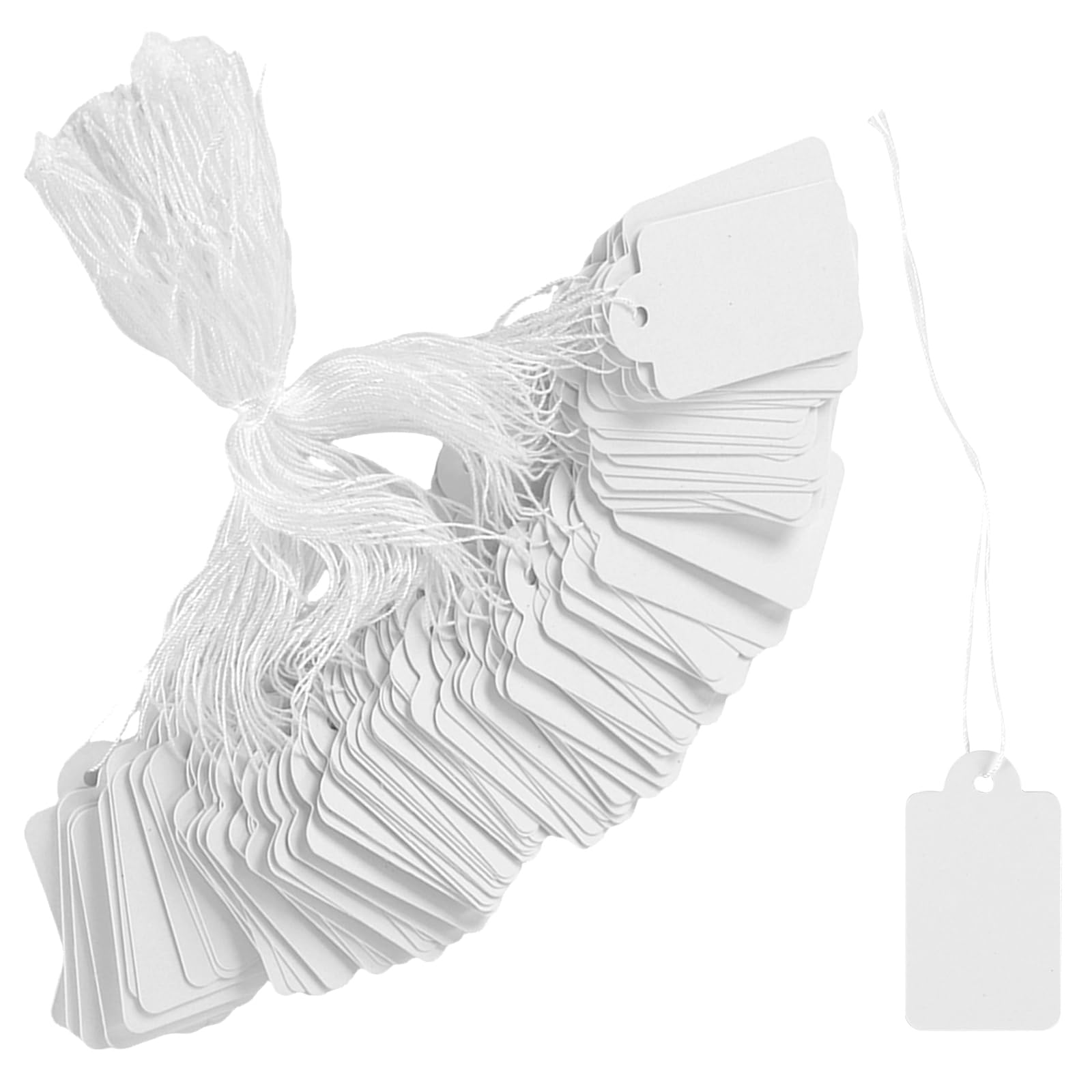 SENJEOK 1000 PCS Small White Price Tags with String, Blank Paper Hanging Jewellery Labels for Ornaments, Luggage, 25 x 45 mm