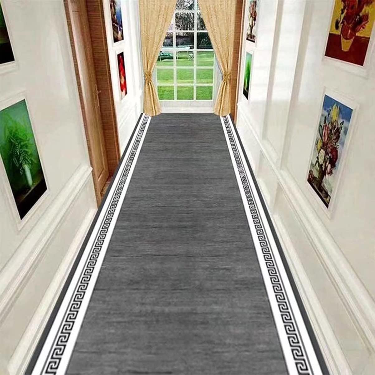 Grey Runner Rug for Hallway Over 8 10 12 15 20 Feet, Non
