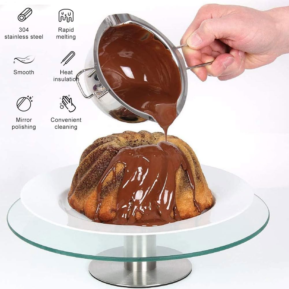 2 Pots à Fondre En Acier Inoxydable 304 - Capacité 400 Ml Chacun - Pour Bain-marie (chocolat, Beurre, Cire) - Avec Bec Verseur Et Poignée