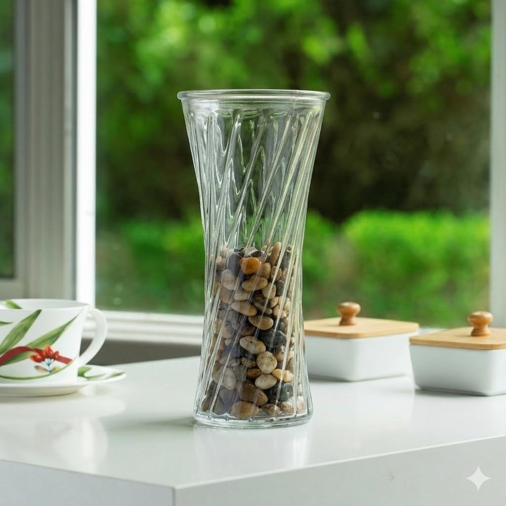 Enova Floral Clear Diamond-Faceted Glass Vase for Flowers 5.0" W 11.0" H,Glass Flower Vase, Flower Vase for Bouquet, Modern Glass Vase for Living Room (1, Clear-VUV0511)