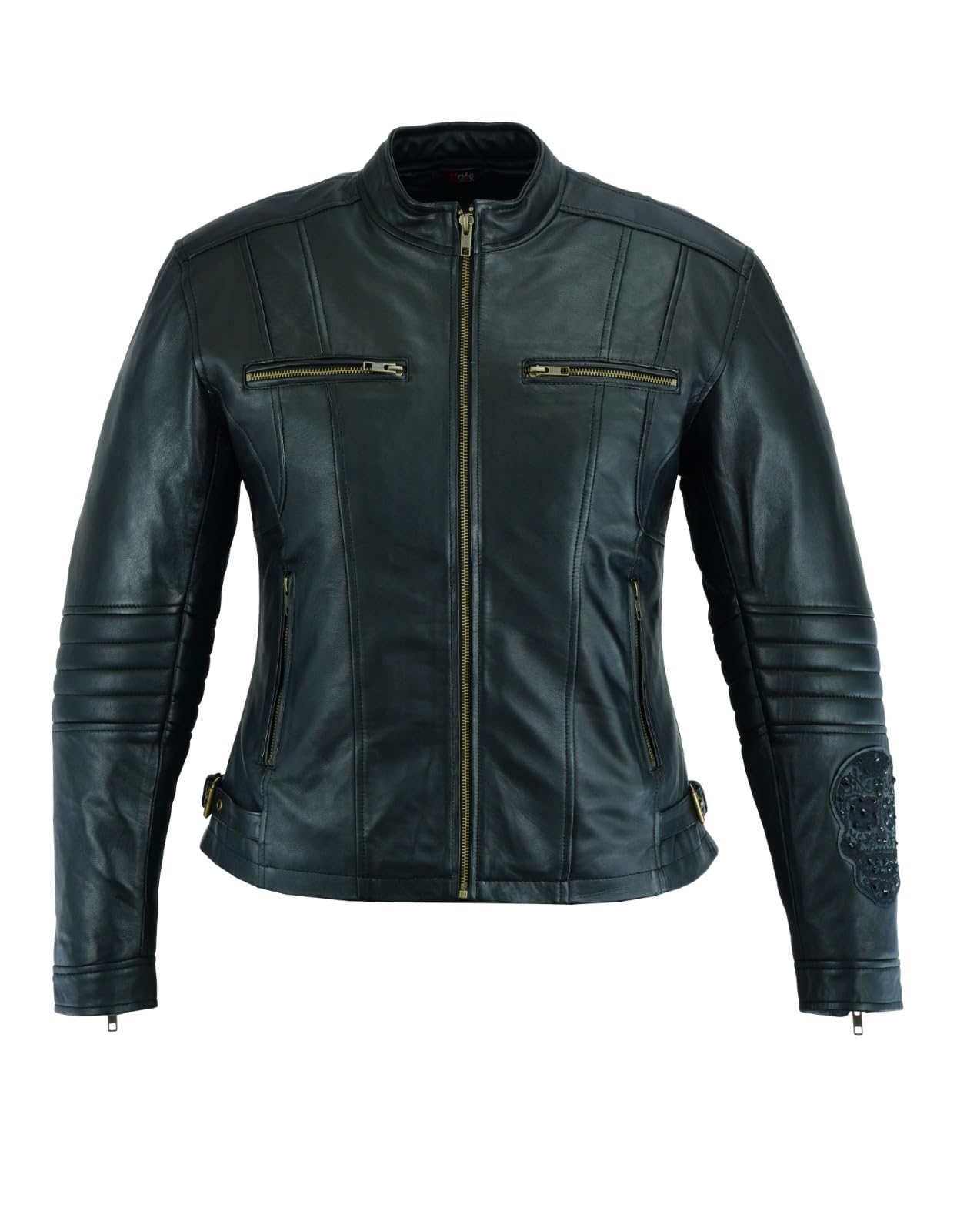 BStar Veste de Moto En Cuir Pour Femme De Touring de Crane Las Tete De Mort blouson ete/hiver de Motard de avec protection veritable Noir