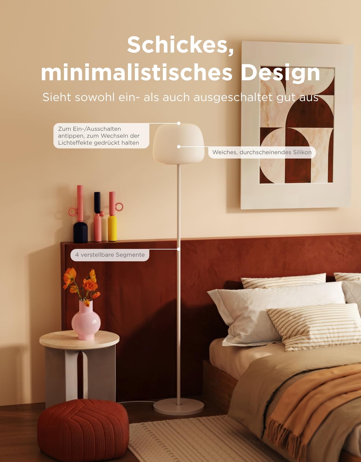 Govee LED Stehlampe RGBICWW 160cm Dimmbar 1000K-10000K 1400lm Matter Alexa Kompatibel Weiß Silikonkopf