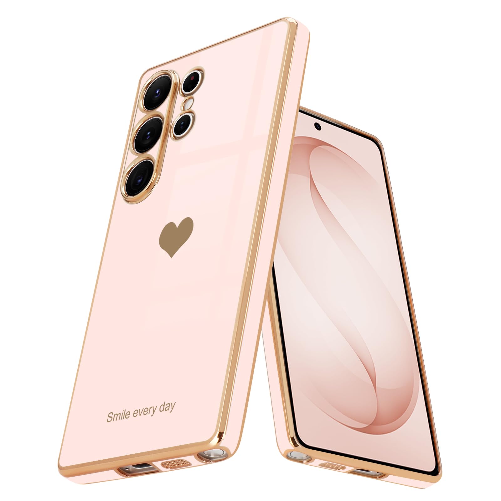 Teageo Kompatibel mit Samsung Galaxy S23 Hülle, Süße Herzmuster Mädchen Handyhülle Luxuriös Galvanisierte Glitzer Weich TPU Kameraschutz Kratzfest Stoßfest Schutzhülle für Galaxy S23 Schutzhülle