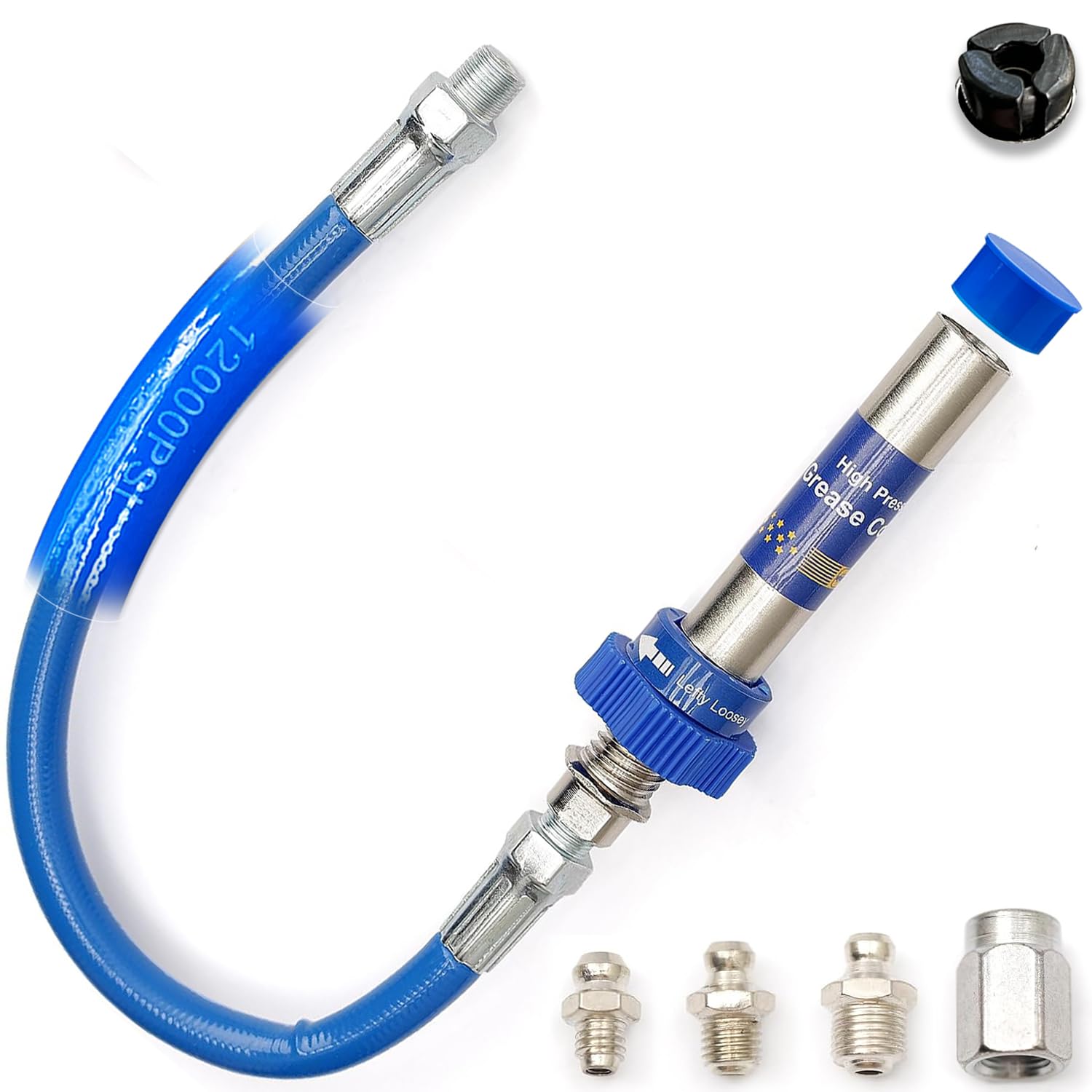 SYCOTEK Grease Gun Coupler 8th Generation Heavy-Duty Lock Clamp Type Grease Adapter Nozzles for All Grease Guns Hose Saving Grease High-Efficiency Set