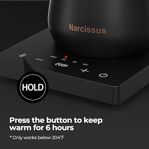 Miniatura 5 de Narcissus P9 - Hervidor eléctrico de cuello de cisne con función de control de temperatura de 1 , ebullición rápida de 1200 vatios en 4 minutos,