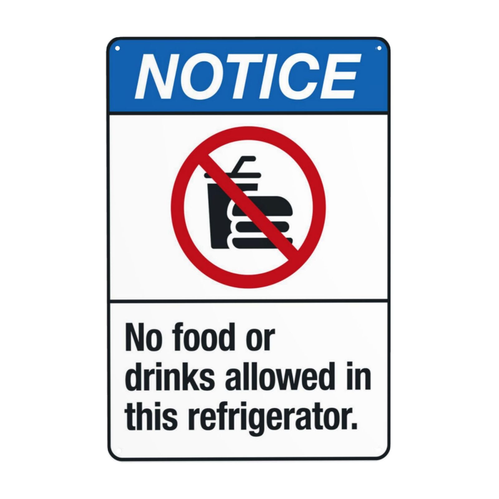 No Food Or Drinks In Refrigerator Vintage Metal Notice Door Sign 12x8 Inch