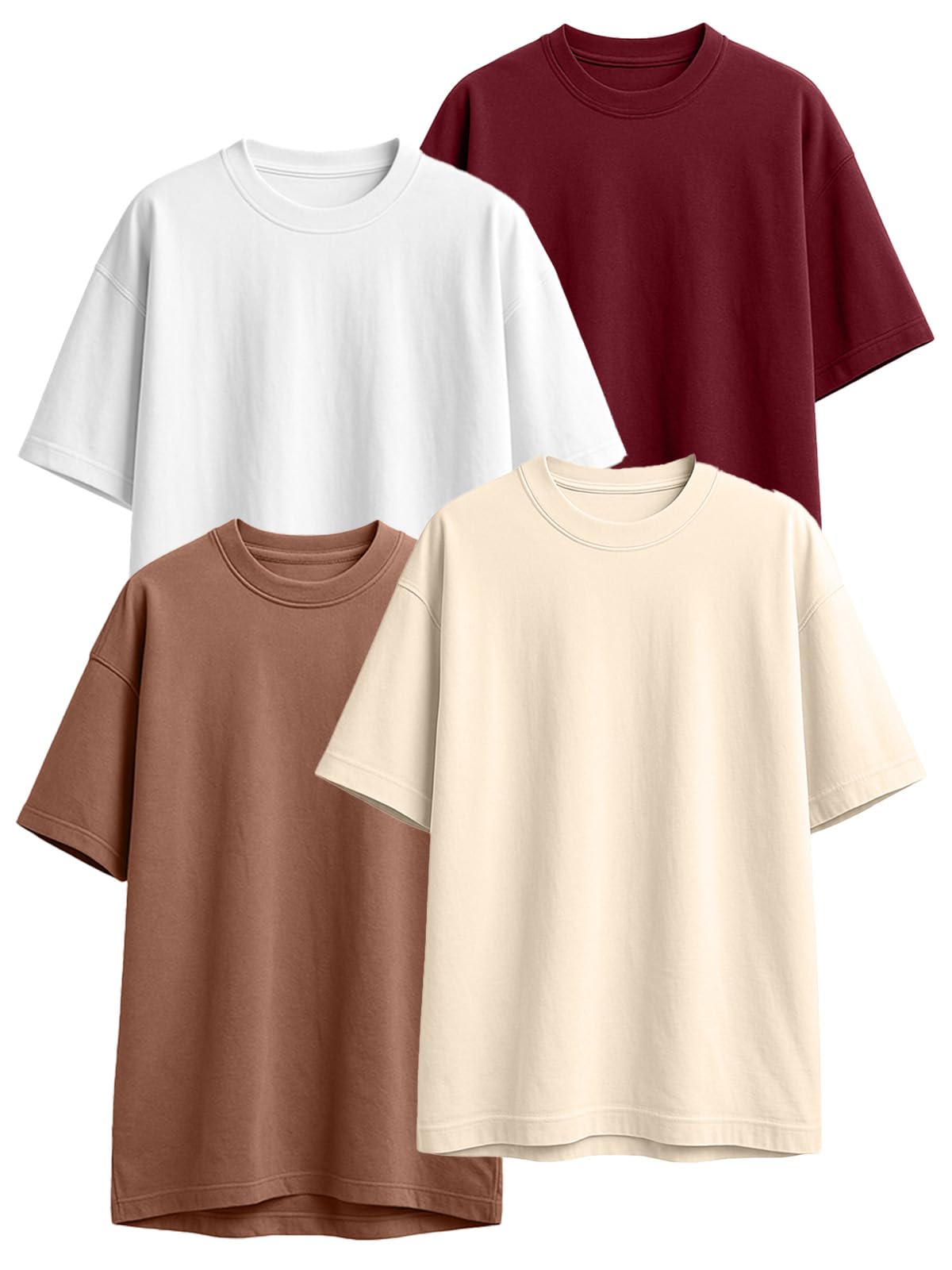 JUNEBERRY 100% algodón puro de corte holgado, manga media larga, hombros descubiertos, cuello redondo, mono multicolor para mujer (juego de 4) (colores: negro, blanco, cisne, marrón, lila y marrón)