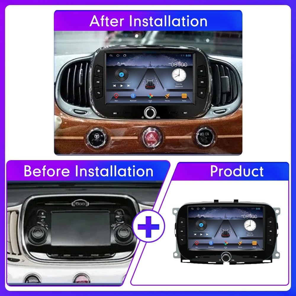 Android Navigation Stereo GPS Radio Display 7" IPS Touchscreen Headunit Tablet Pad Media Player for Fiat 500 2016-2022, if Applicable Quad Core 1G+32G