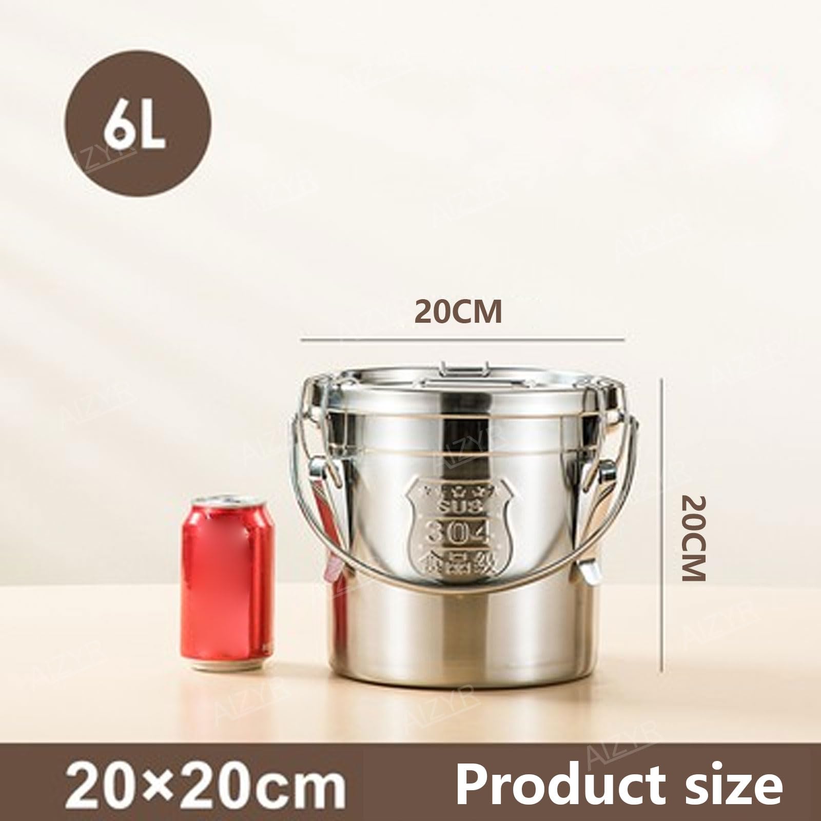 AIZYR Luftdichter Behälter 304 Edelstahl, Versiegeltes Fass, Eimer Zur Aufbewahrung Von Reisöl Mit Deckel Lebensmittelbehälter Für Mehl, Kaffeebohnen, Milch,6L