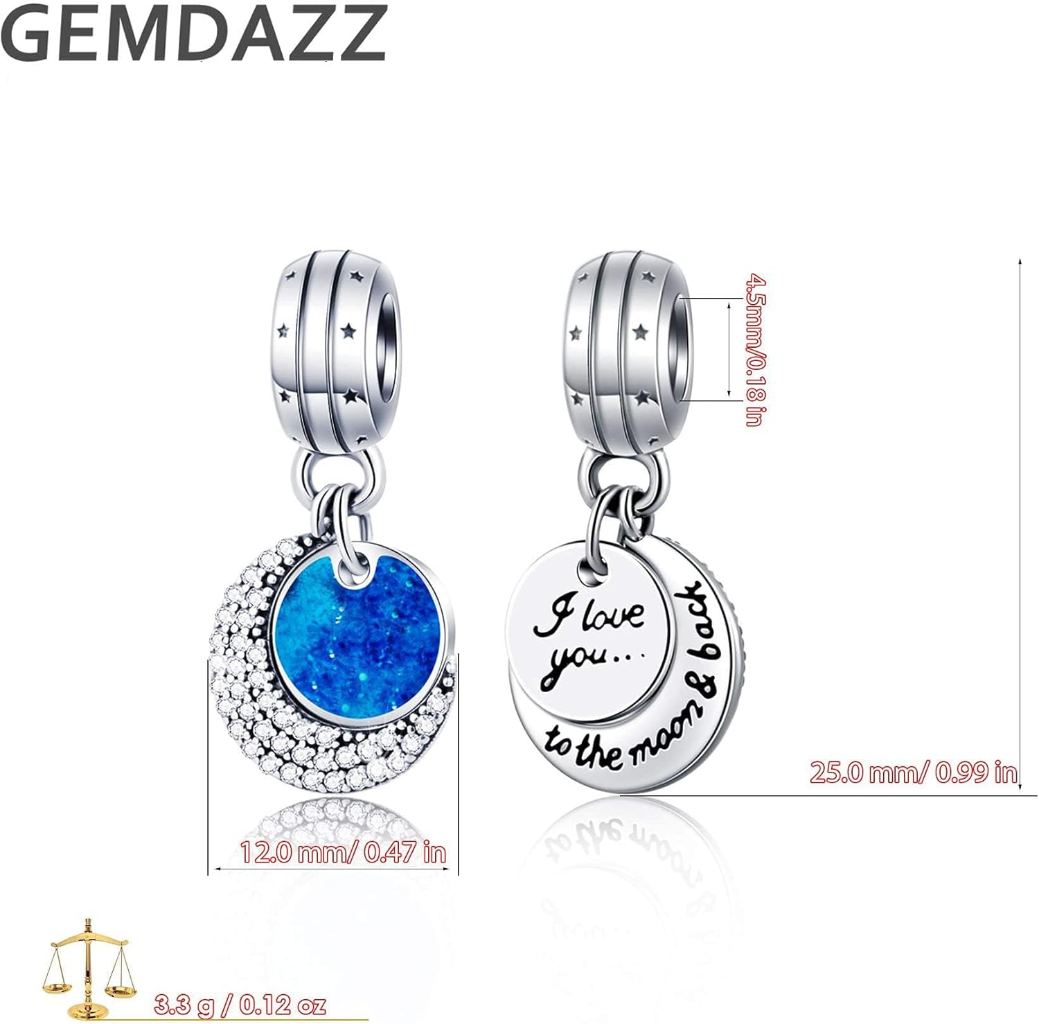 GEMDAZZ 925 Sterling Silver Valentines Day Charms Heart Charms, I Love You to The Moon and Back Pendant, Cupid Arrow and 4 Leaf Clover Beads fit European Bracelets, Gift for Lover/Wife/Girls