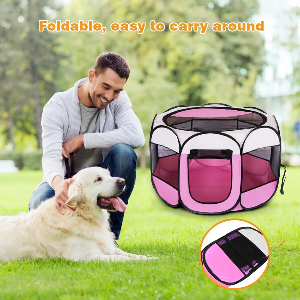 Recinto Cani da Interno, 74x74x43cm Recinto per Gatti, Box Pieghevole per Cane, Gabbia per Gatto Esterno, Box per Cucciolo Gattini Conigli, Rosa