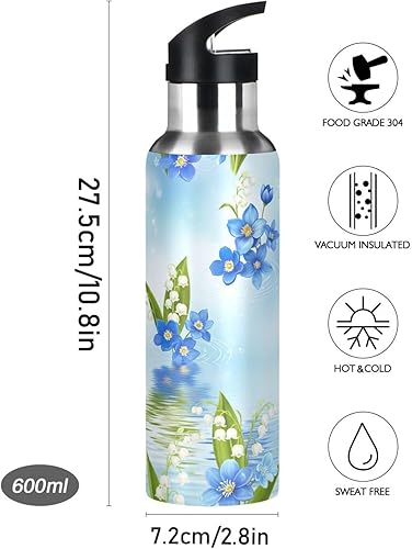 Miniatura 9 de Blue White Flowers Insulated Water Bottle 32 Oz, BPA-Free Sports Water Bottle with Straw Leakproof Water Bottles