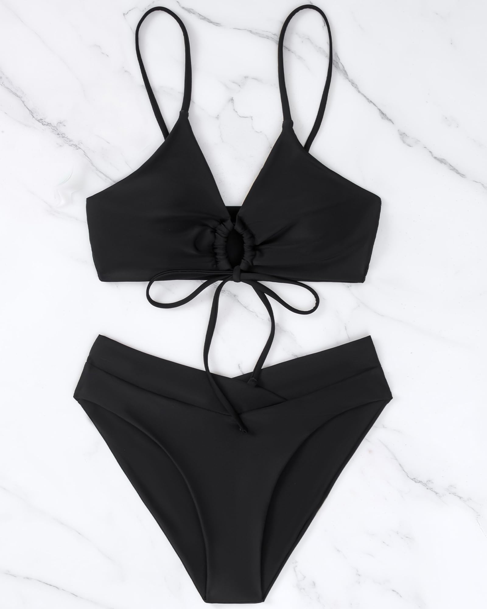 Bikini Mujer Conjunto Bañador Sexy Cuello En V Push-up Traje De Baño 2 Piezas Cruzado Cintura Biquinis sin Aros Moda Verano Bikinis con Relleno para Piscina y la Playa