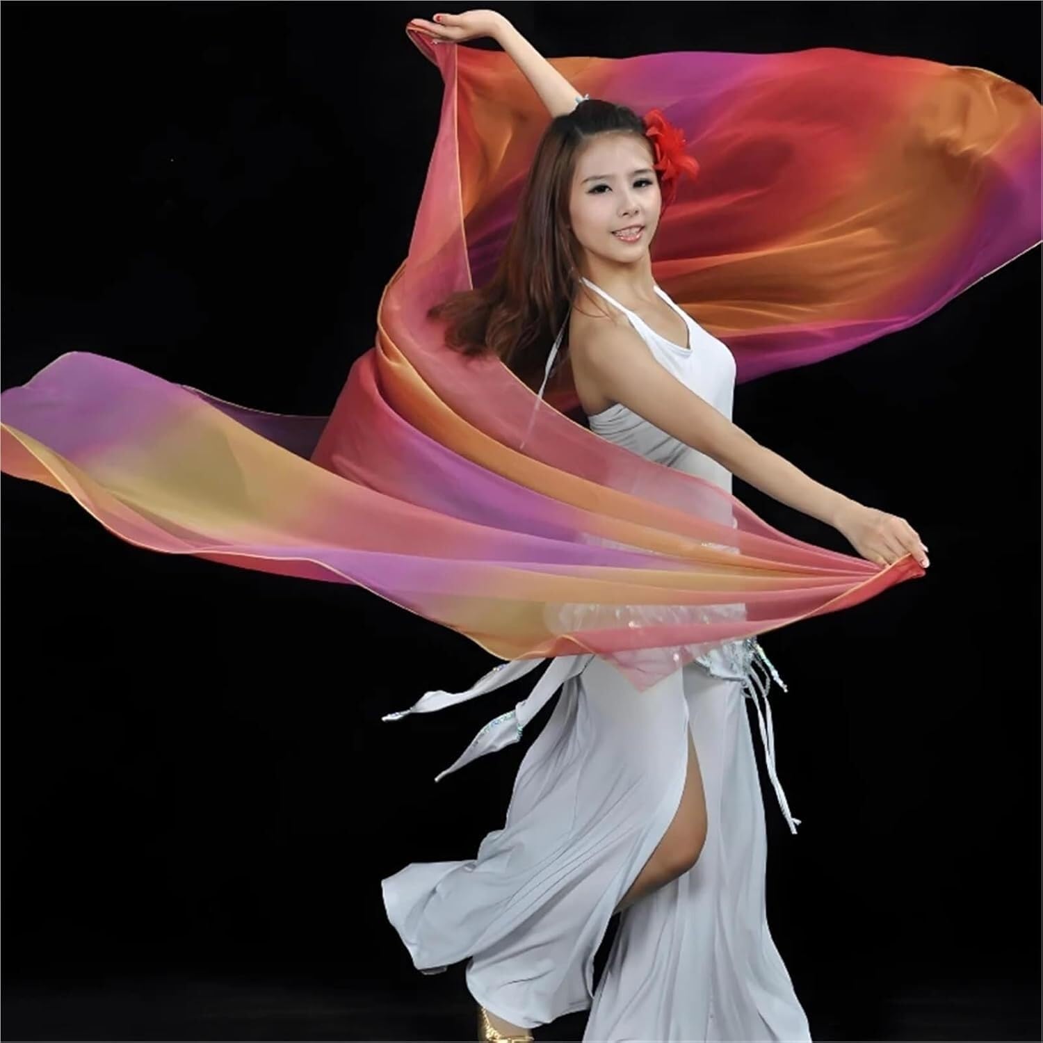 SSDDLZEQ Stage performance version Handmade Gradient-coloured Belly Dance Veil, For Performance Use, 250x120cm(3)