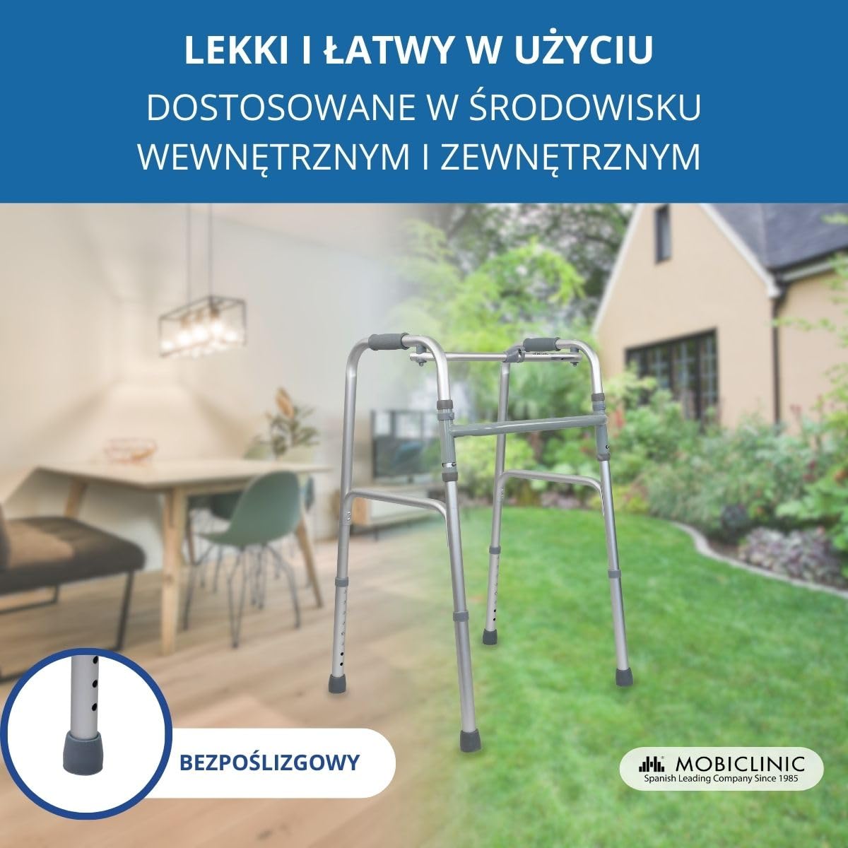 Mobiclinic® Chodzik dla seniorów składany lekki aluminiowy antypoślizgowy szary