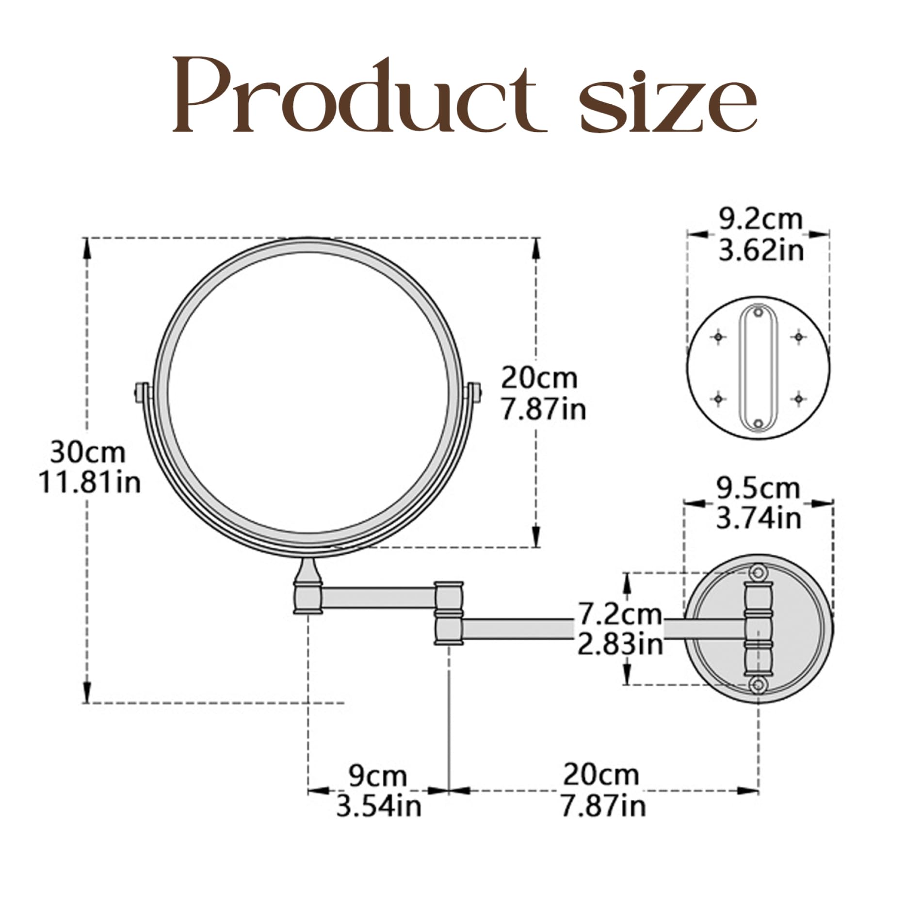 Miroir de Maquillage Mural 8 Miroir de Maquillage Double Face en Laiton Normal et 3X avec Bras Pliant pour Salle Bain, vanité, Support Mural Rasage grossissant