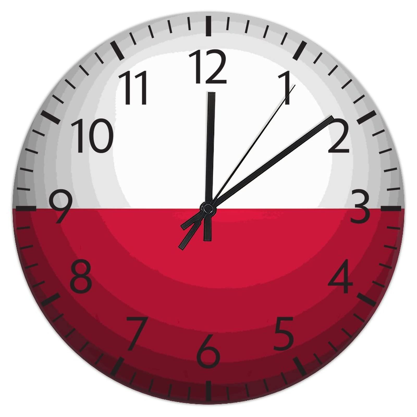 Horloge murale drapeau Pologne en PVC 30,5 cm silencieuse pour salon