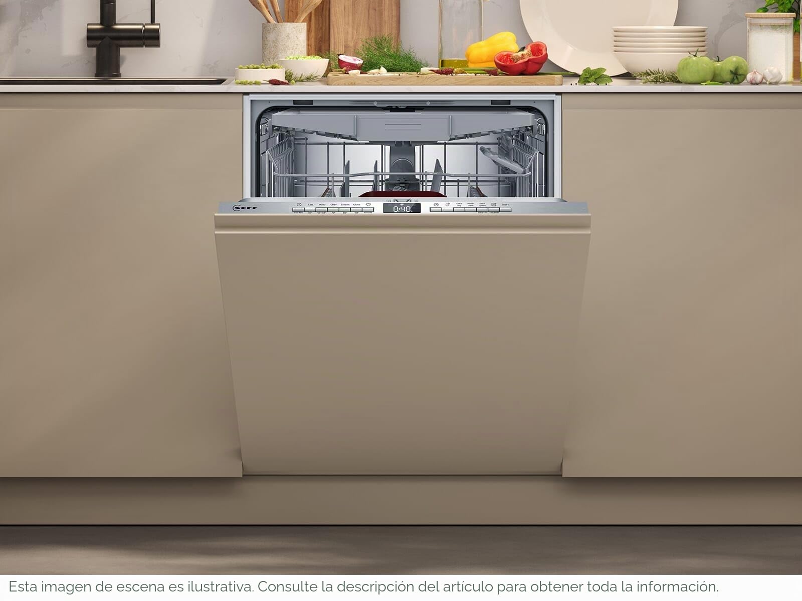 NEFF S155EVX04E, N 50, lavavajillas inteligente totalmente integrado, 60 cm, cajón para cubiertos, sistema de cesta Flex II, programa favorito, fuerte rendimiento de limpieza, apertura automática de