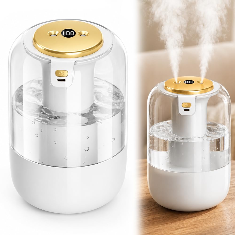 Humidifier for Bedroom, Air Humidifier, 2.2L Double Spray Cool Mist Humidifier with Night Light, Bedroom Humidifier Quiet with 3 Modes, Room Humidifier Small for Baby Rooms, Plants and Office