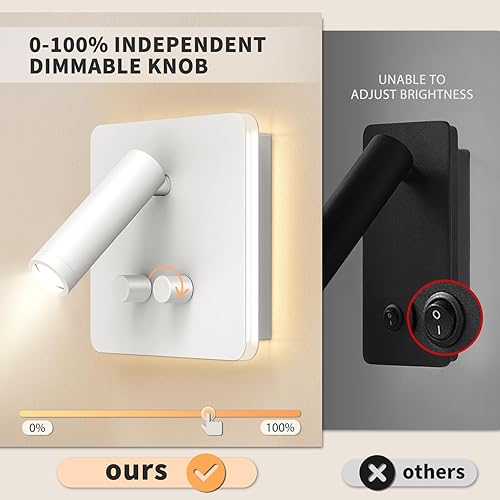 Miniatura 2 de M10 - Luz de lectura regulable para montaje en pared, luz de lectura 100% ajustable + retroiluminación de 1W-7W, apliques de pared con cable