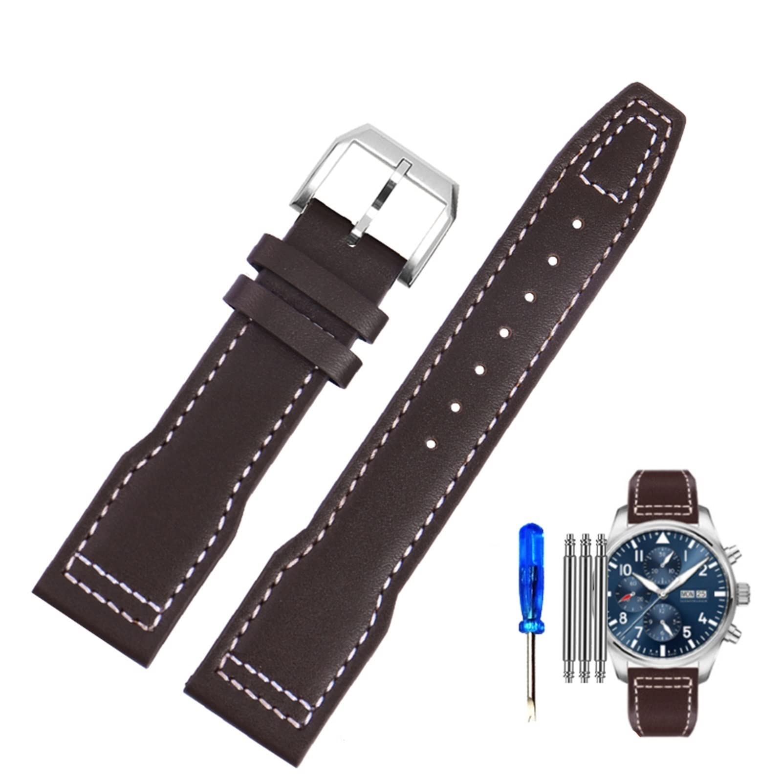 Correa de cuero genuino de 20mm premium para modelos IWC Pilots 8