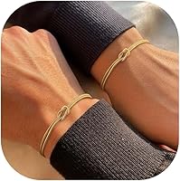 KOHOTA 14K Gold Plated Dainty Bracelets for Women - Non-Tarnish Heart Pearl Knot Stackable Set, Valentine's Mother's Day Gifts