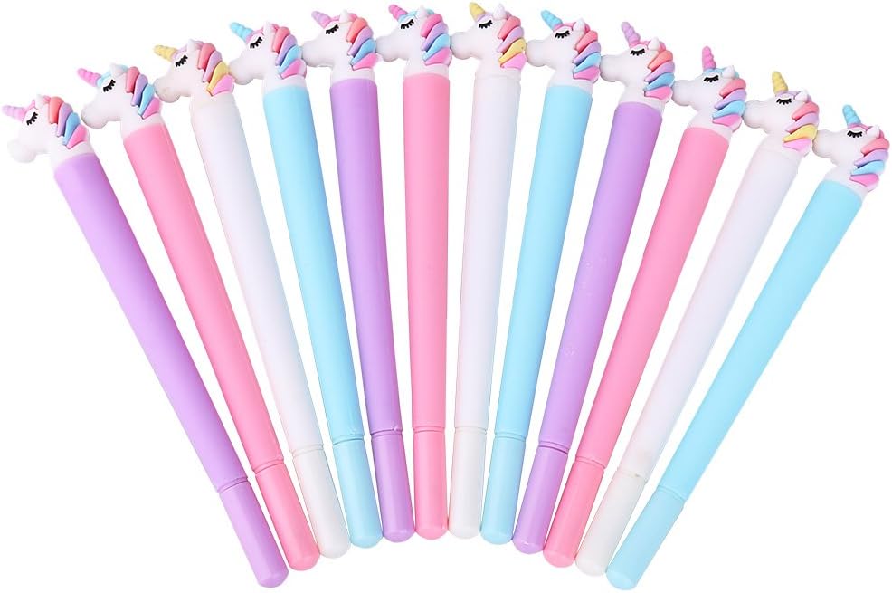Cute Unicorn Black Gel Ink Pens Fine Ballpoint Writing Pens Set of 12