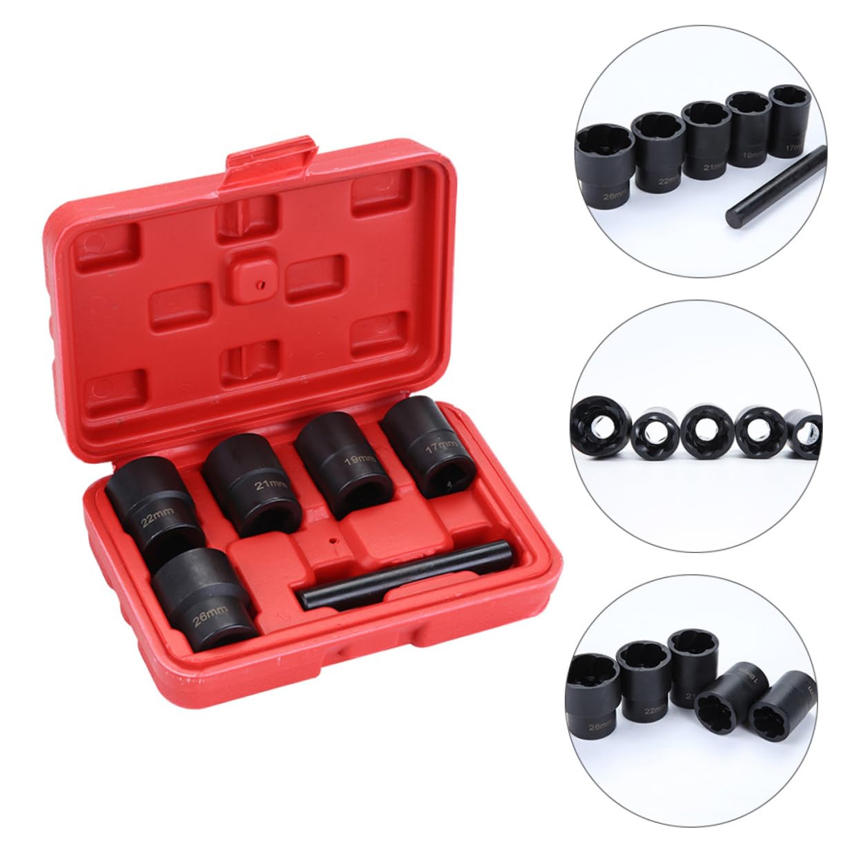 Juego de 6 Llaves de Vaso Antideslizantes para Tuercas, para extraer Pernos oxidados y dañados, Kit de Herramientas de reparación mecánica duraderas para extraer 17 Pernos.