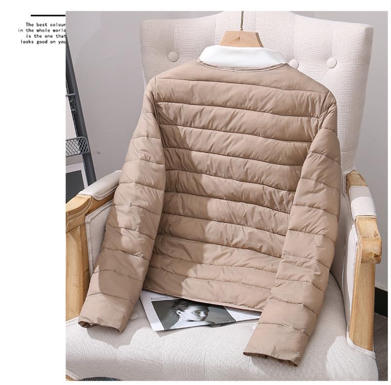 Winter Lightweight Packable Short Down Jacket Women Collarless Puffer Parka Quilted Coat Outerwear2