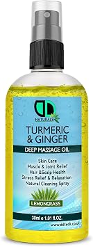 Turmeric & Ginger Deep Tissue Massage Oil 100ml, Lemongrass Blend for Muscle Comfort, Joint Support, Stress Relief, Hair & Scalp Care, Full Body Spa Massage & Relaxation 30ml Spray
