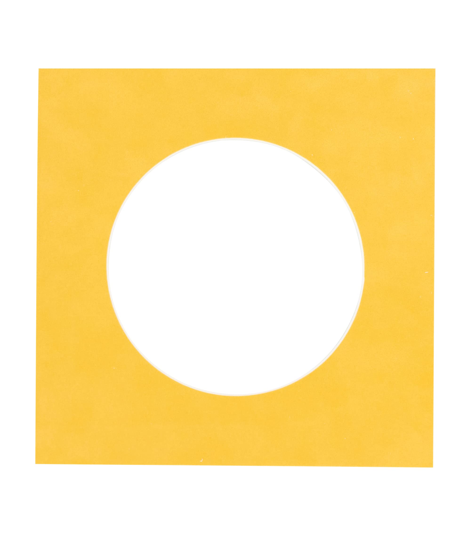 CountryArtHouse Bright Yellow Acid Free 14x14 Circle Picture Frame Mat with White Core Bevel Cut for 10x10 Pictures - Fits 14x14 Frame - Pack of 1 Matboard Show Kit with Acid Free Backing & Clear Bag
