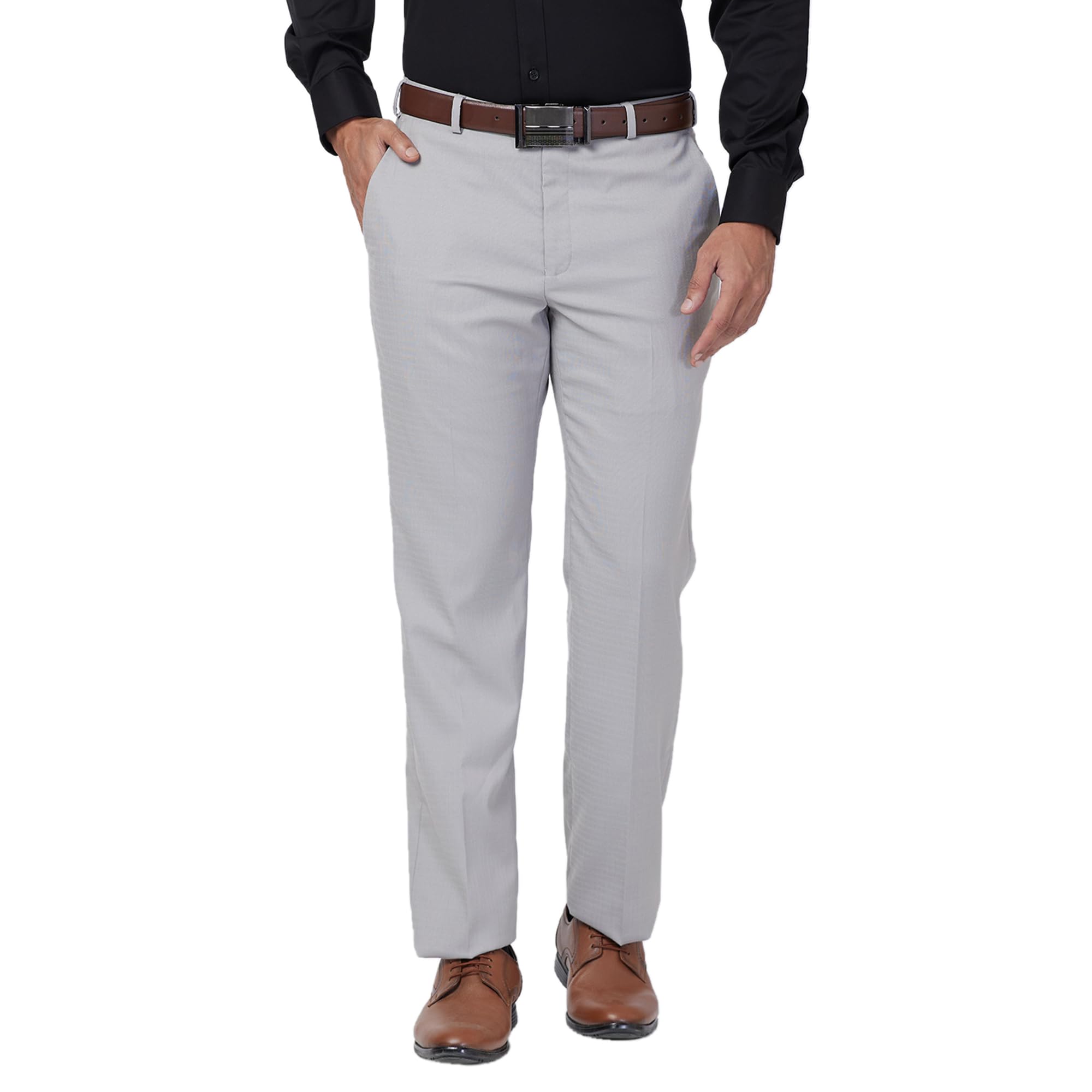 park avenue Men's Regular Fit Solid Pattern Polyester Blend Pleated Formal Trouser-picture-26