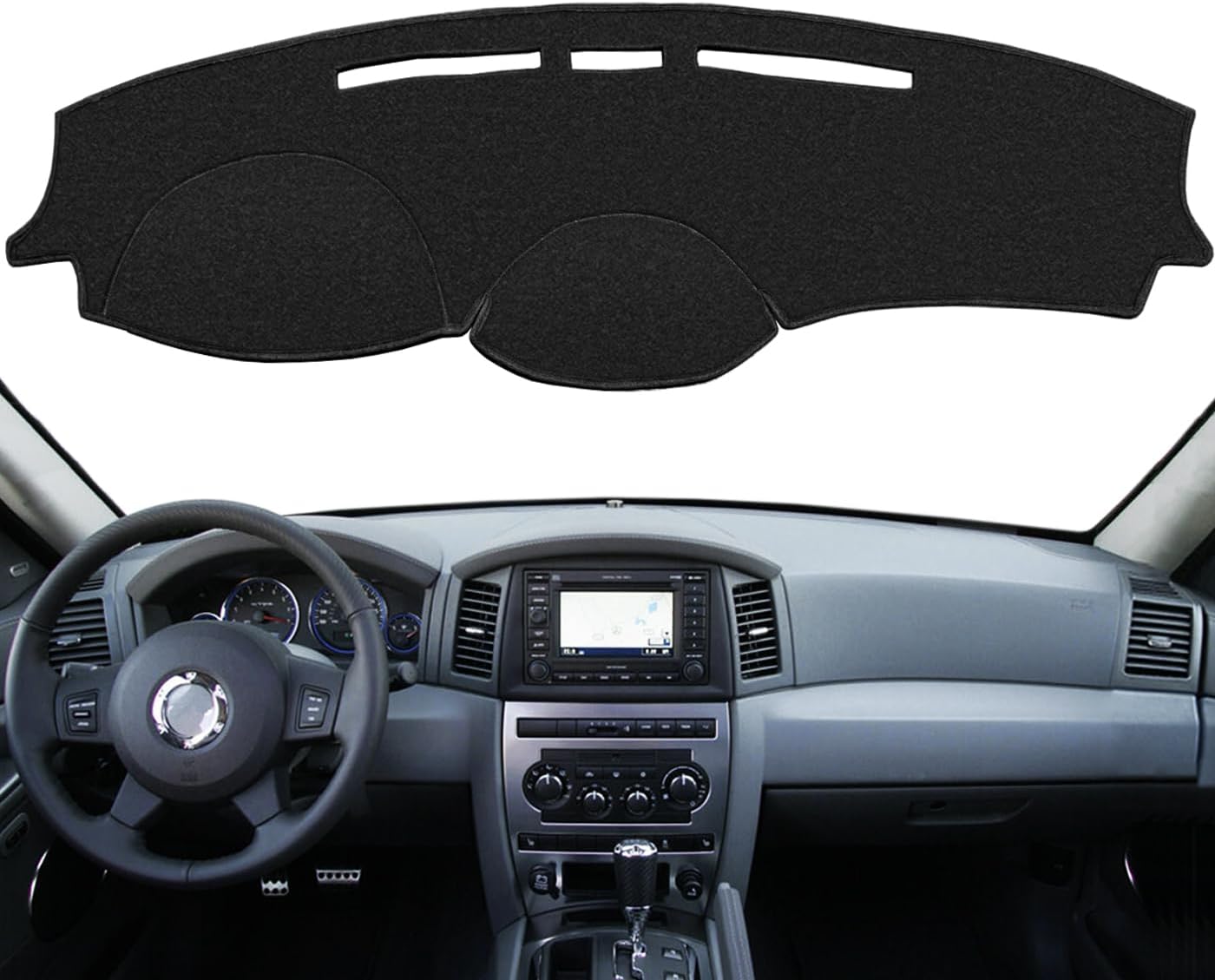 Dash Cover Mat Custom Fit for Jeep Grand Cherokee with Navigator w/o Speaker Dashboard Pad Cap Carpet Protector K375A (Black)