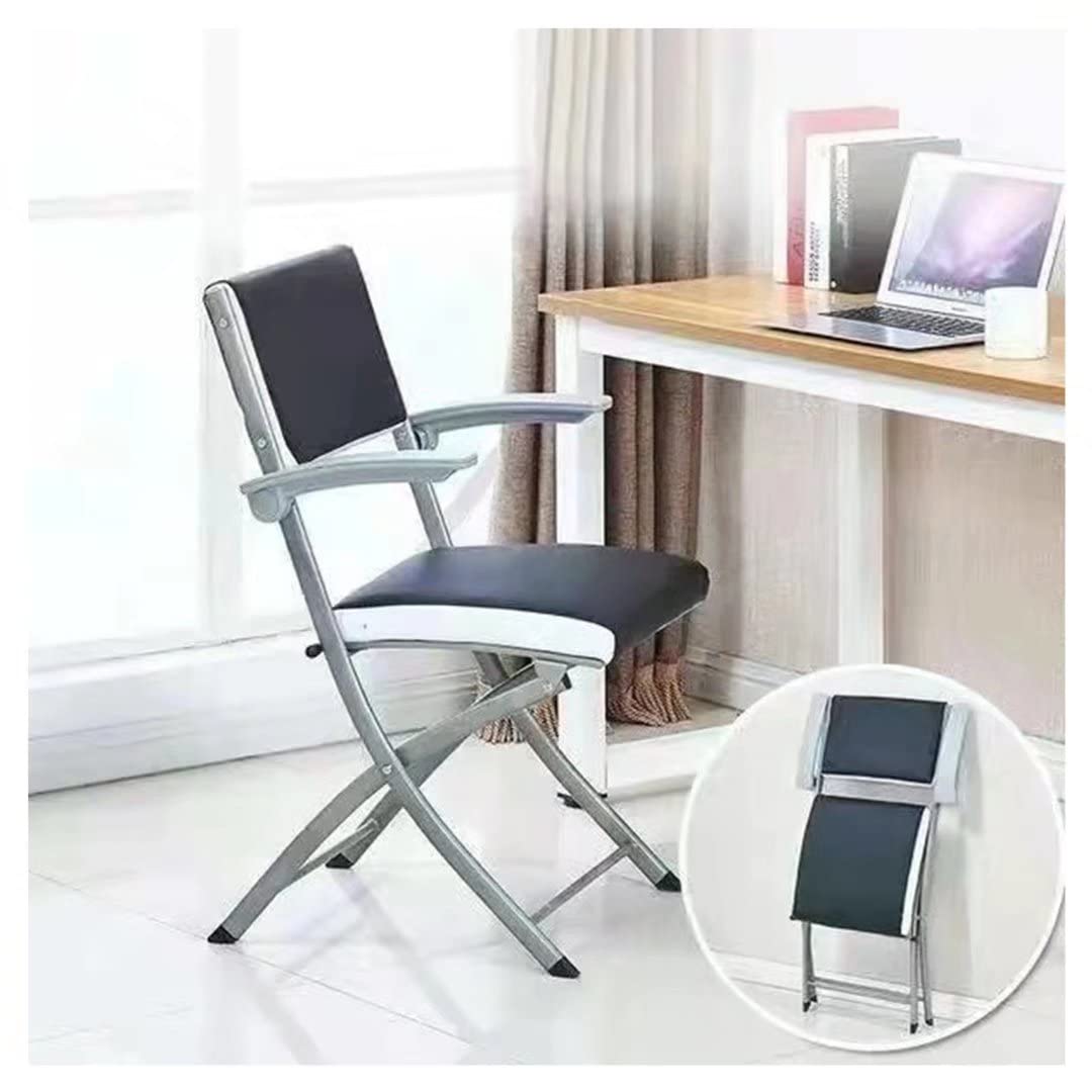Sedia da scrivania ergonomica pieghevole in pelle, portatile, imbottita, per ufficio, camera da letto e soggiorno, senza ruote, comoda ed elegante, 1 pezzo, nero
