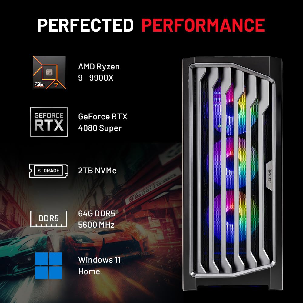 Skytech Legacy Gaming PC Desktop, Ryzen 9 9900X 4.4 GHz (5.6GHz
