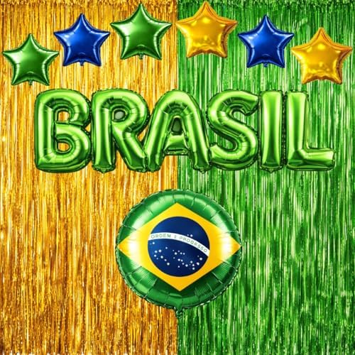 Kit Decoração Brasil Copa do Mundo com Balões Brasil, Cortinas Me...