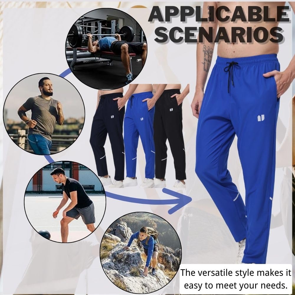 Pack de 3 pantalones de chándal atléticos para hombre, con bolsillos elásticos con cremallera