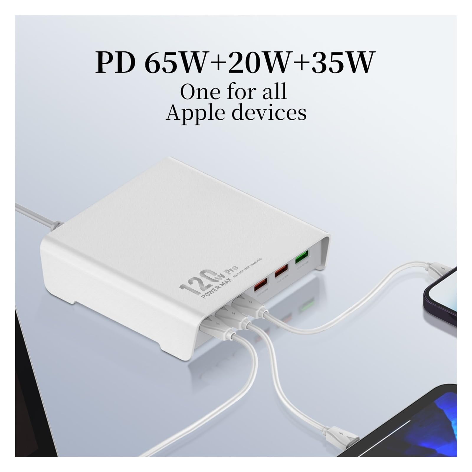Blok Ładowarki USB C O Mocy 120 W, 6-portowa Ładowarka Biurkowa, Superszybka Stacja Ładująca Typu, Koncentrator, Przedłużacz Długości 5 Stóp MożLiwość Szybkiego łAdowania(Black)