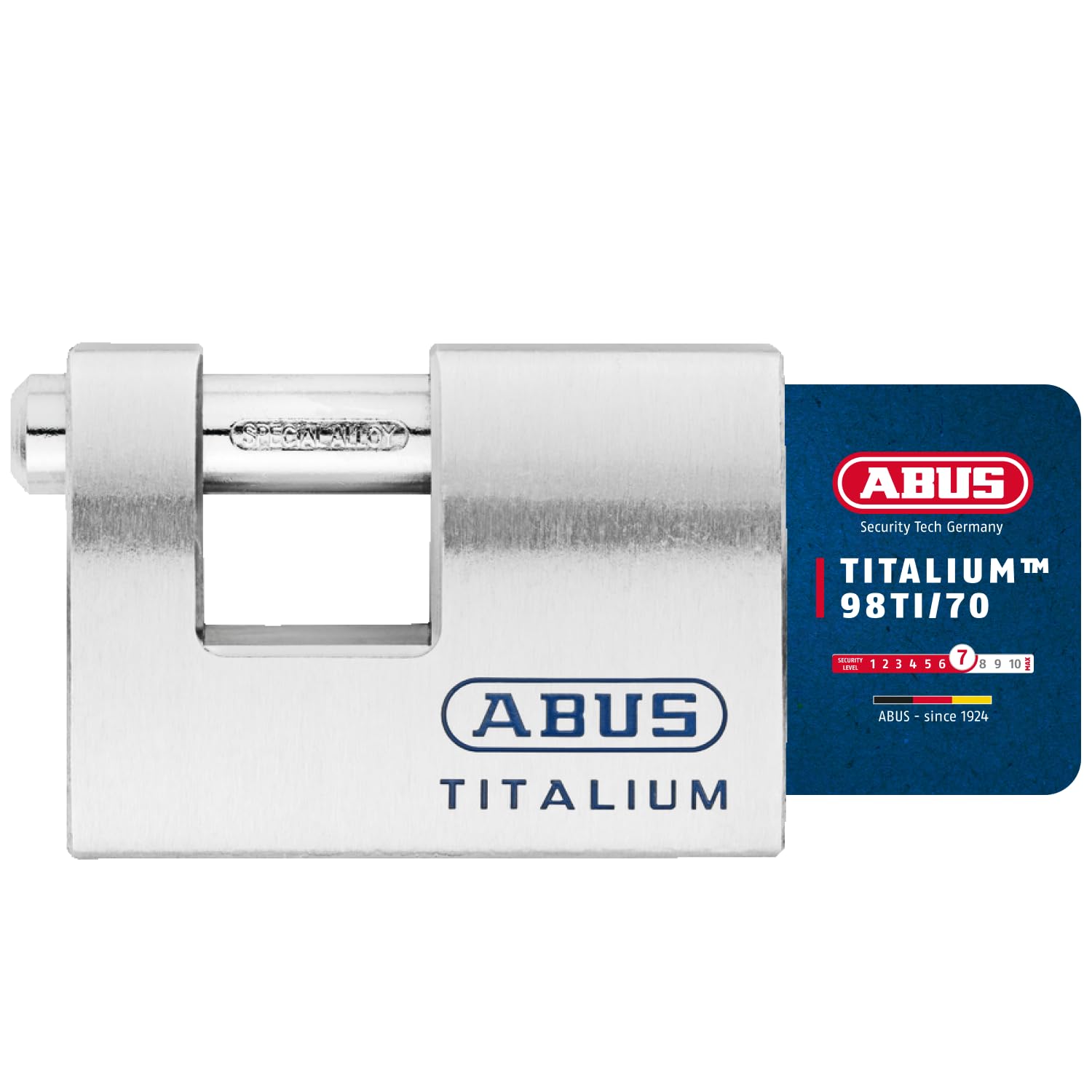 ABUS Padlock 98TI/70 Titalium - Monoblock, Hardened Steel, Security Level 7