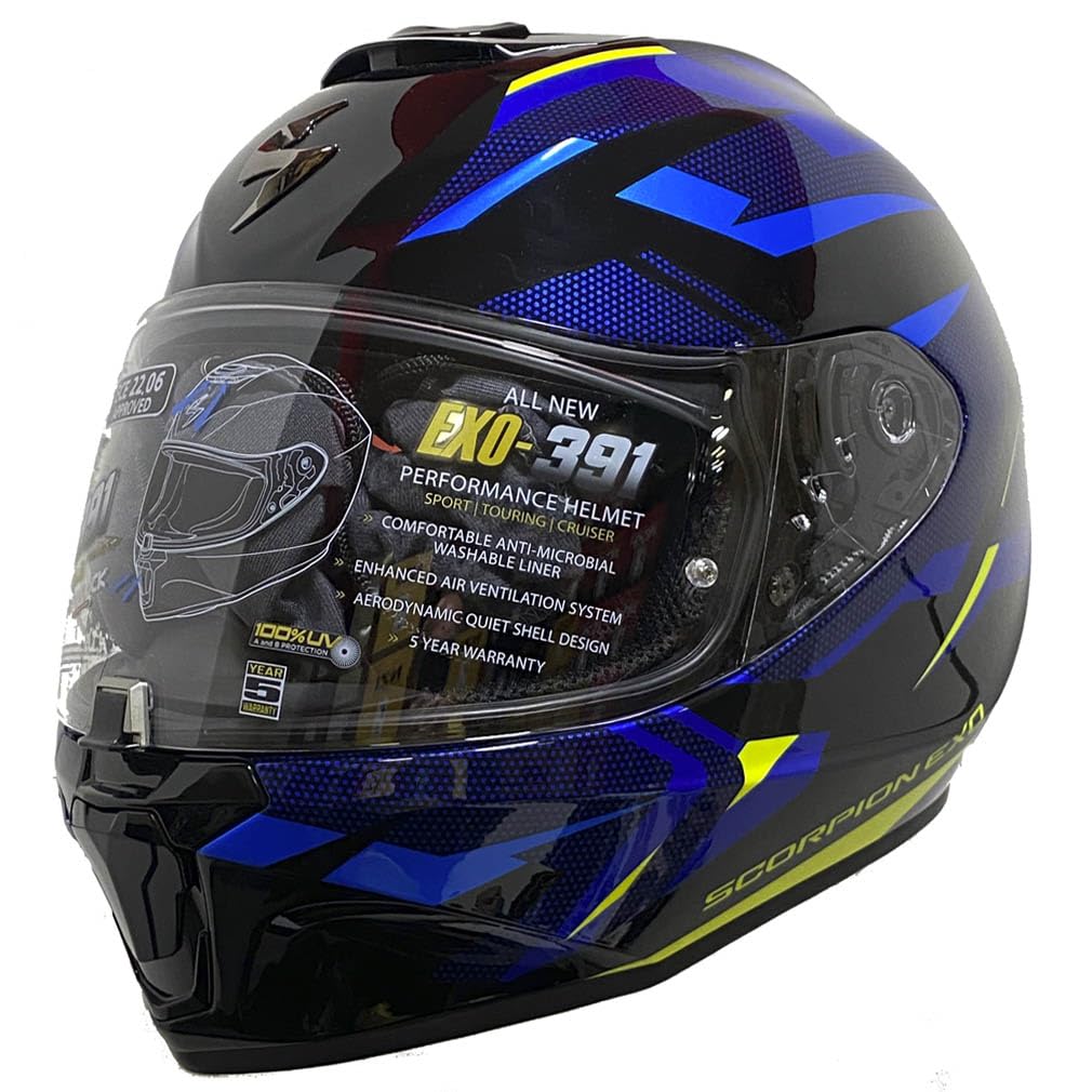 Scorpion Exo-391 Aaxo Azul | Casco de Moto Integral Unisex Hombre y Mujer Homologado ECE 22.06 (L)