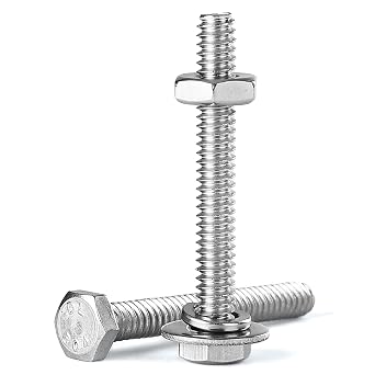 #10-24 x 1/2" Hex Head Bolts Screws, Nuts, Flat and Lock Washers Assortment Kit, 304 Stainless Steel18-8, Bright Finish, Machine Fully Thread 20Sets