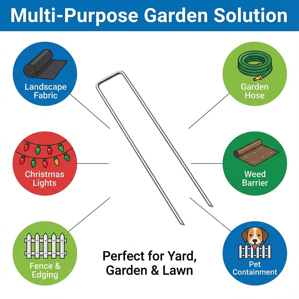 200 Pack 6 Inch Heavy Duty U-Shaped Landscape Staples, 11 Gauge Galvanized Steel Garden Stakes for Securing Landscape Fabric, Irrigation Tubing, Fences, and Outdoor Projects