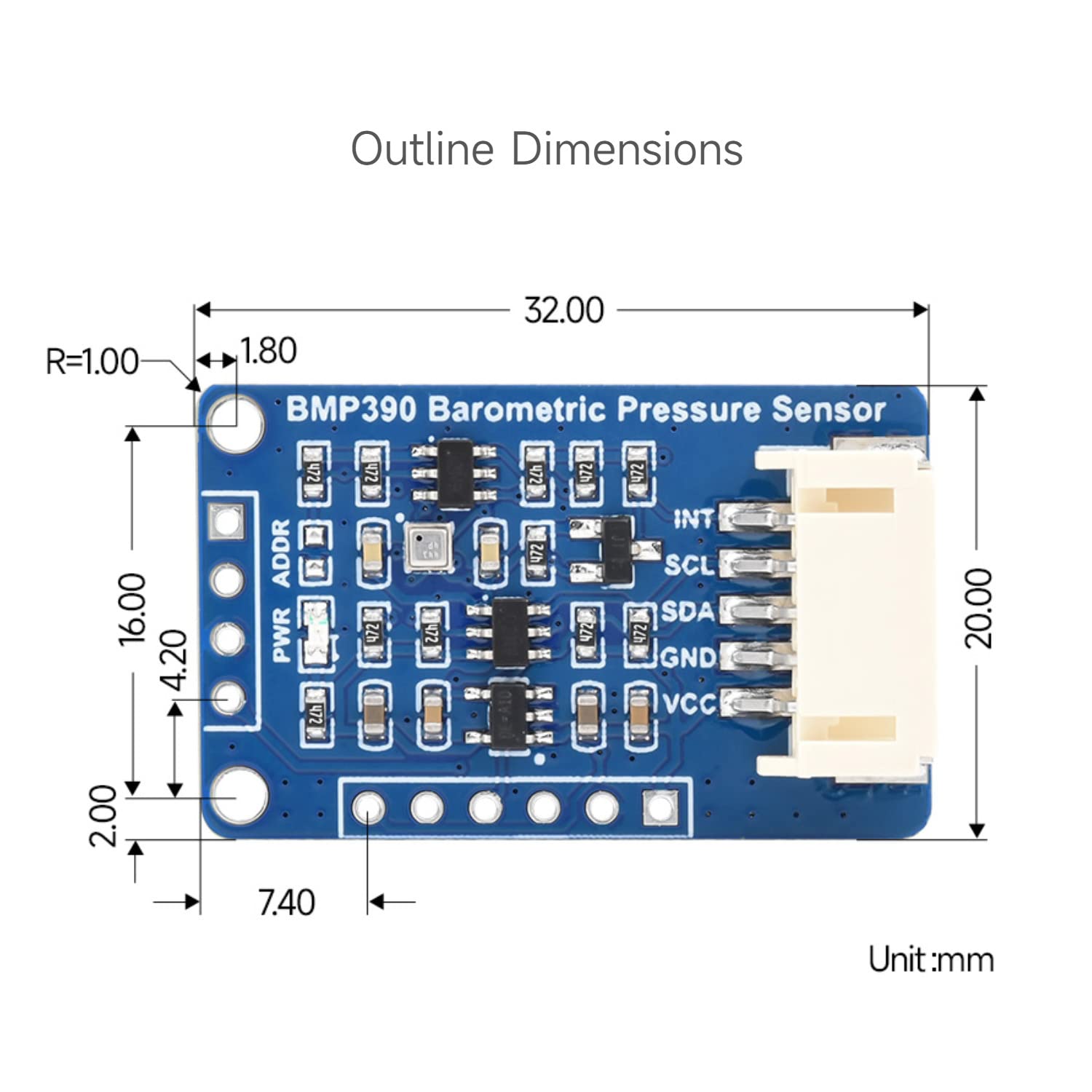 Waveshare BMP390 High-Precision Barometric Pressure Sensor, Barometric Pressure/Altitude/Temperature Measuring, Low-Power Consumption, for Altitude Tracking, for Raspberry Pi/Pico / ESP32